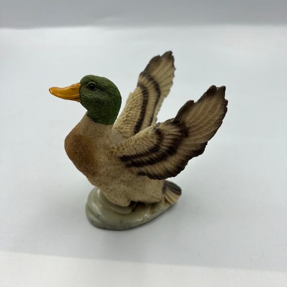 Vintage HTF Stone Critters Resin Mallard Duck 4" Figurine 1990 Open Wings Flight - Picture 8 of 12